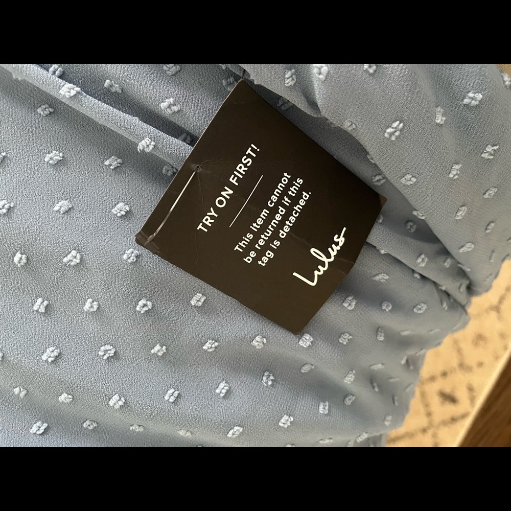 NEVER WORN- M-Lulus slate blue Swiss dot maxi dress - Picture 6 of 6